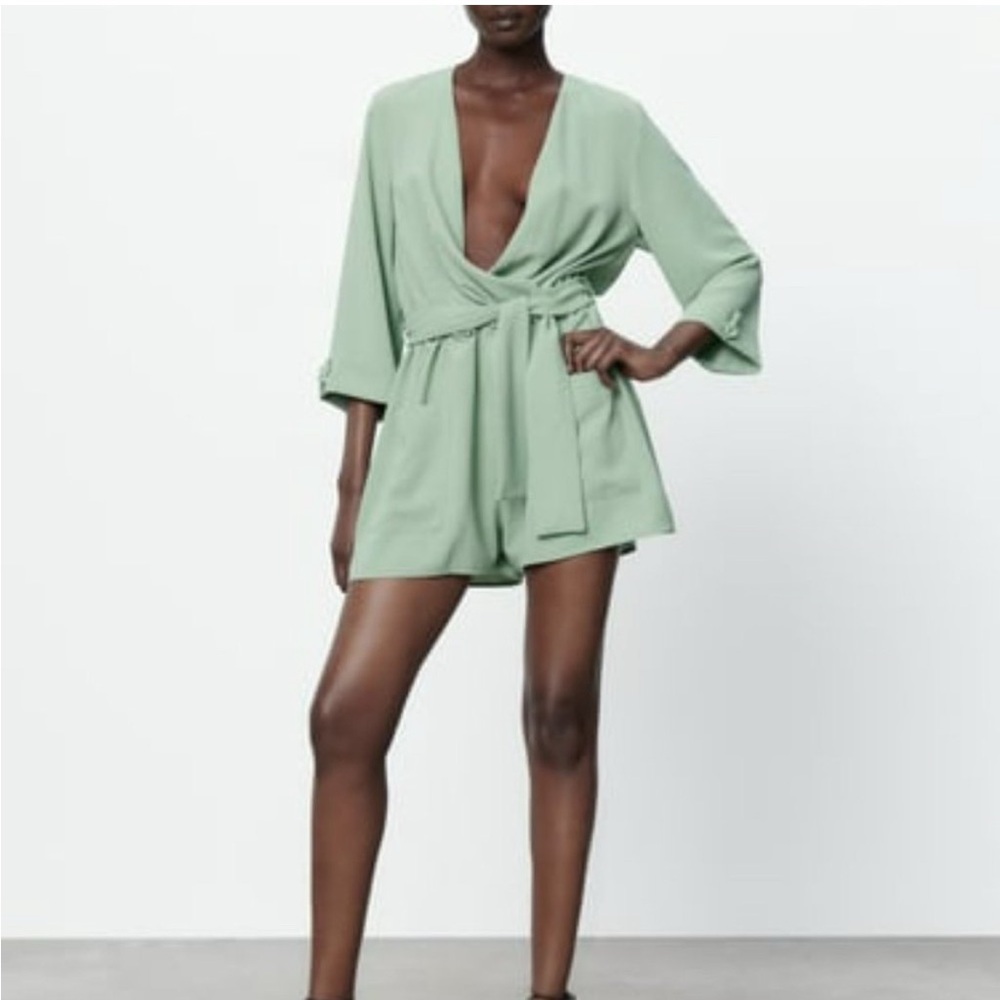 NEW ZARA CHAIN TRIM WRAP JUMPSUIT LIGHT KHAKI - REF. 0387/058